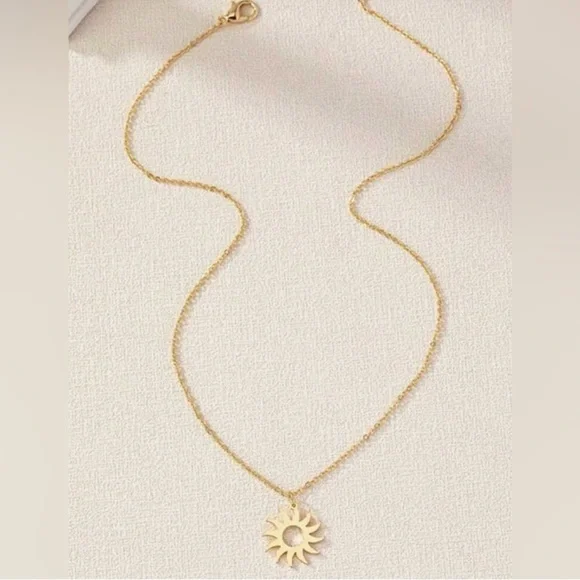 Gold Plated Stainless Steel Sun Charm Pendant Necklace - Picture 2 of 2